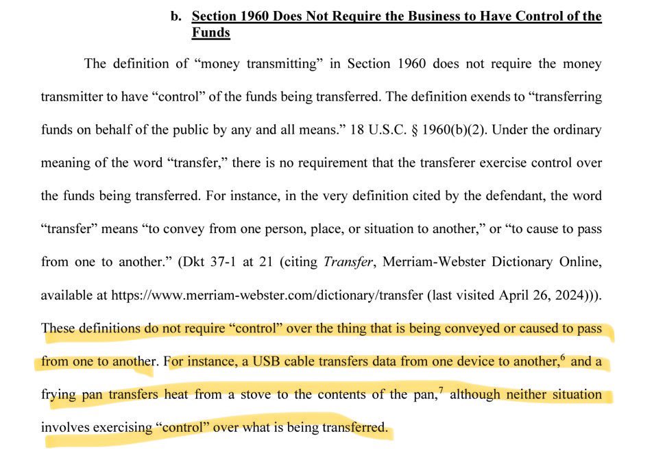 I wish I was kidding. They made that case yesterday in the court filing against Roman Storm the tornado cash developer.