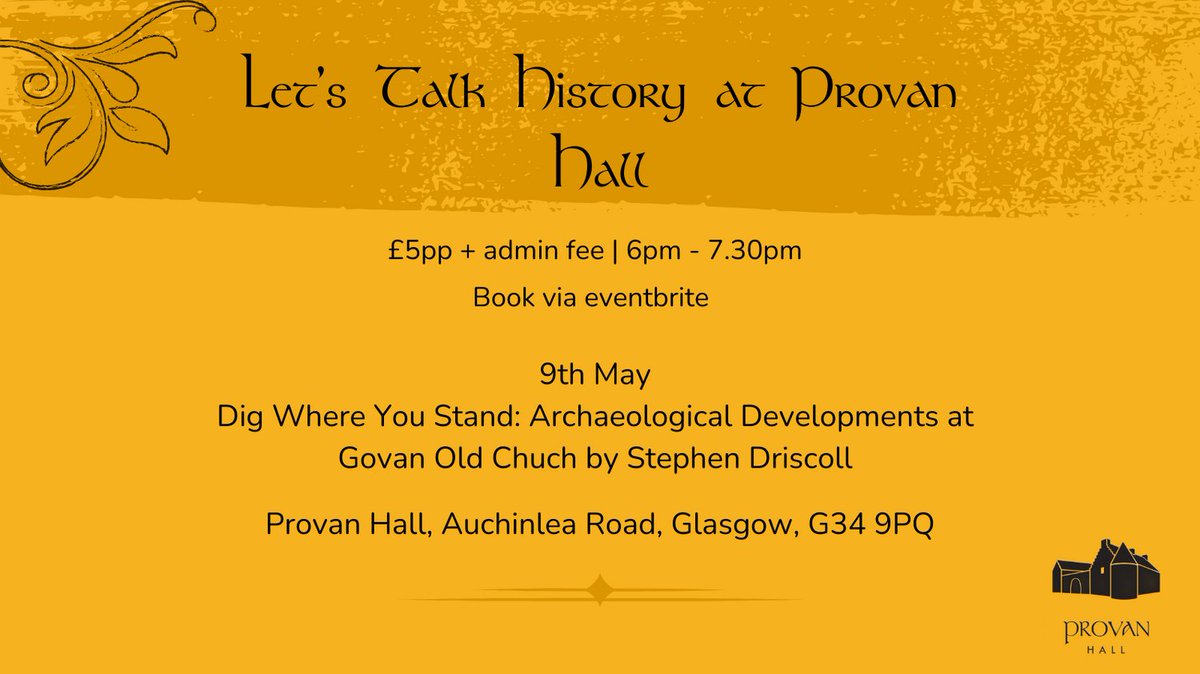 Our next Let's Talk History series event is on Thursday 9th May. Join Stephen Driscoll to discover the archaeological developments of Govan Old Church. Tickets can be found: bit.ly/4aOCHkN

#provanhall #glasgowhistory #archaeology  #scottisharchaeology #scottishhistory