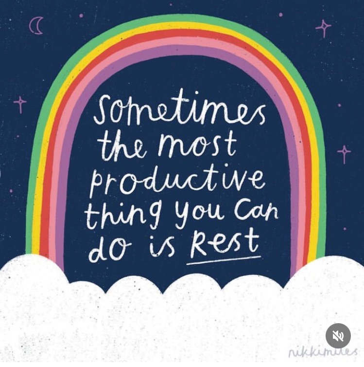 Friendly reminder: Sometimes the most productive thing you can do is rest. #AcademicTwitter #MentalWellness #StudentLife Art & Text by Nikki Miles and HappyMailClub