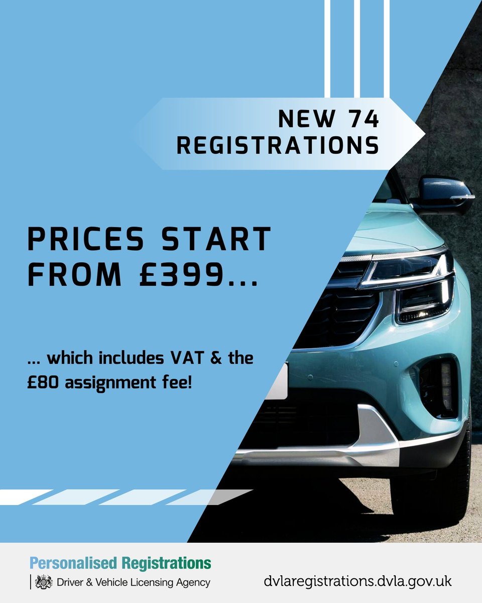 All prices on our website include VAT and £80 assignment fee - the price you see is the price you pay 👍

74 series registrations will be available to buy on the 1st of May at 10am 📆

Not found yours yet❓ Find it here:
👉 ow.ly/VsI650RcaLL
#MyDVLAReg #MakeItPersonal #74