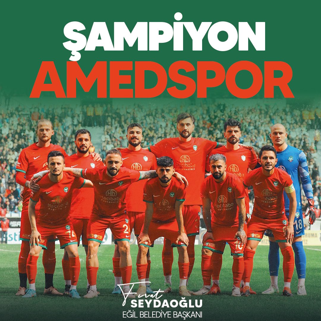 TFF 2. LİG ŞAMPİYON'U AMEDSPOR'UMUZU YÜREKTEN KUTLUYORUZ. Amedspor'umuzun teknik heyetini ve futbolcularımızı tebrik ediyoruz. Başkanımız Sayın Fırat SEYDAOĞLU: 'Şehrimizin takımı Amedspor'umuzun şampiyon olarak TFF 1. Lig'e yükselmesiyle , tüm Diyarbakır halkı ile beraber
