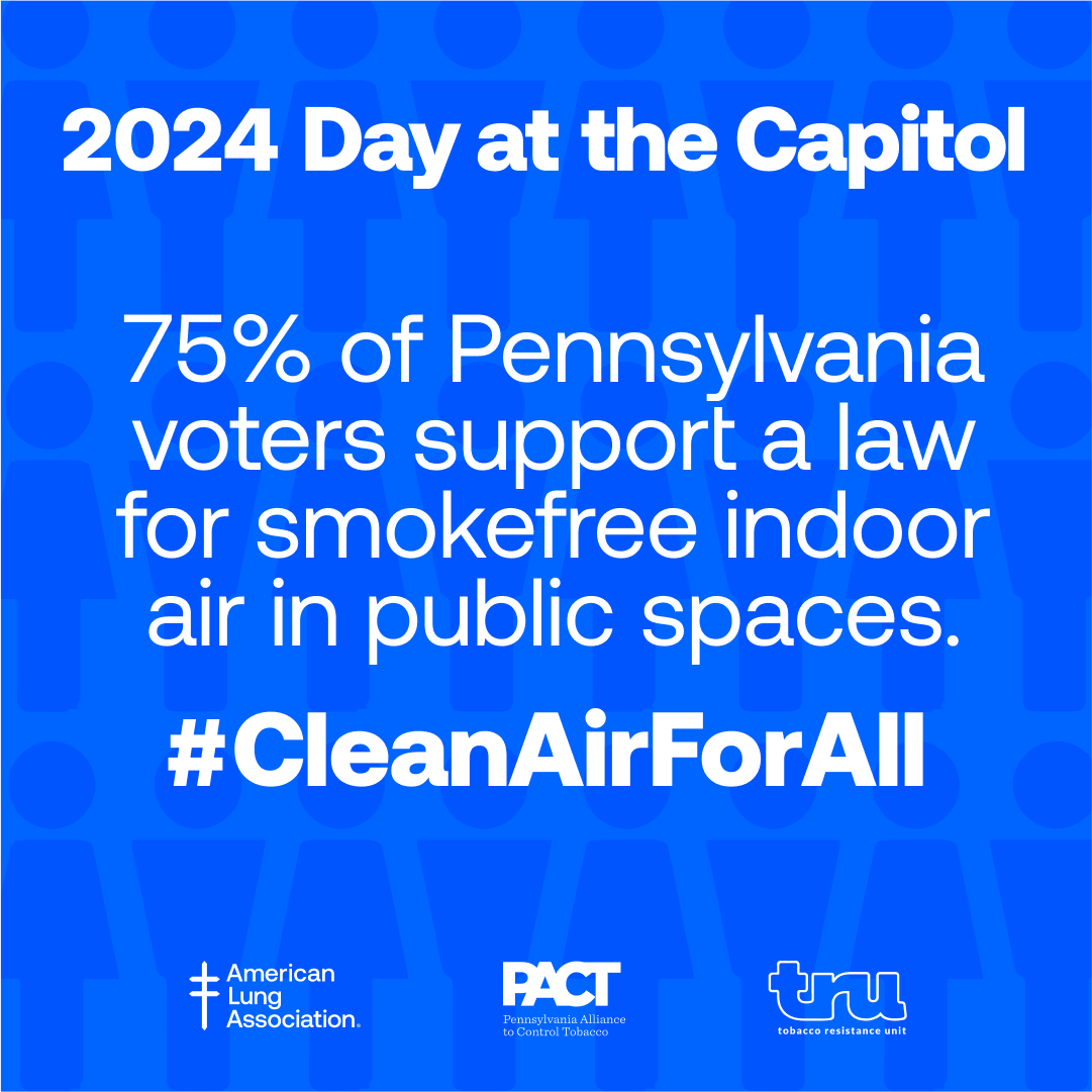 ALAPACT's tweet image. 🚭 75% of registered voters in our statewide poll support a law to make all workplaces and public places smokefree indoors, safeguarding workers from secondhand smoke. Let's prioritize health and safety for all! #SmokefreePA
