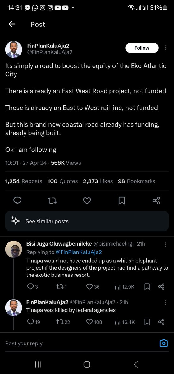 2023 Kalu vs 2024 Kalu. 2023 - Nigeria should sell 5% of NLNG to fund Lagos - Calabar COASTAL highway. Lagos to warri - 4hrs, Lagos to Calabar 6 hrs. 2024 - COASTAL road is simply a road to boost the equity of Eko Atlantic City.