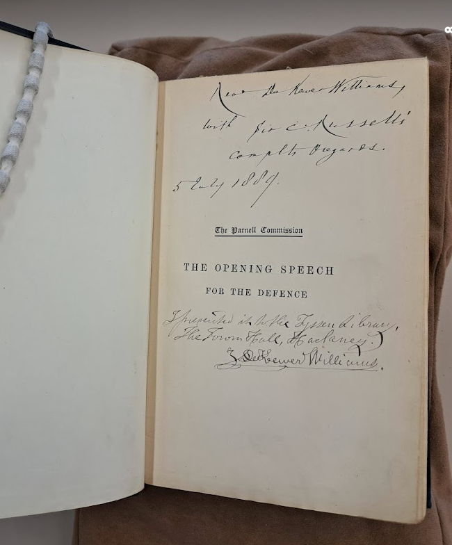 Exciting moment in @ArchivesHackney - opening 'The Parnell Commission: The Opening Speech for the Defence' (1889) to see the signature of South Hackney's Liberal MP Charles Russell QC, born in Newry, Co. Down Hear all about it Sat 11 @HackneyHistFest tickettailor.com/events/hackney…