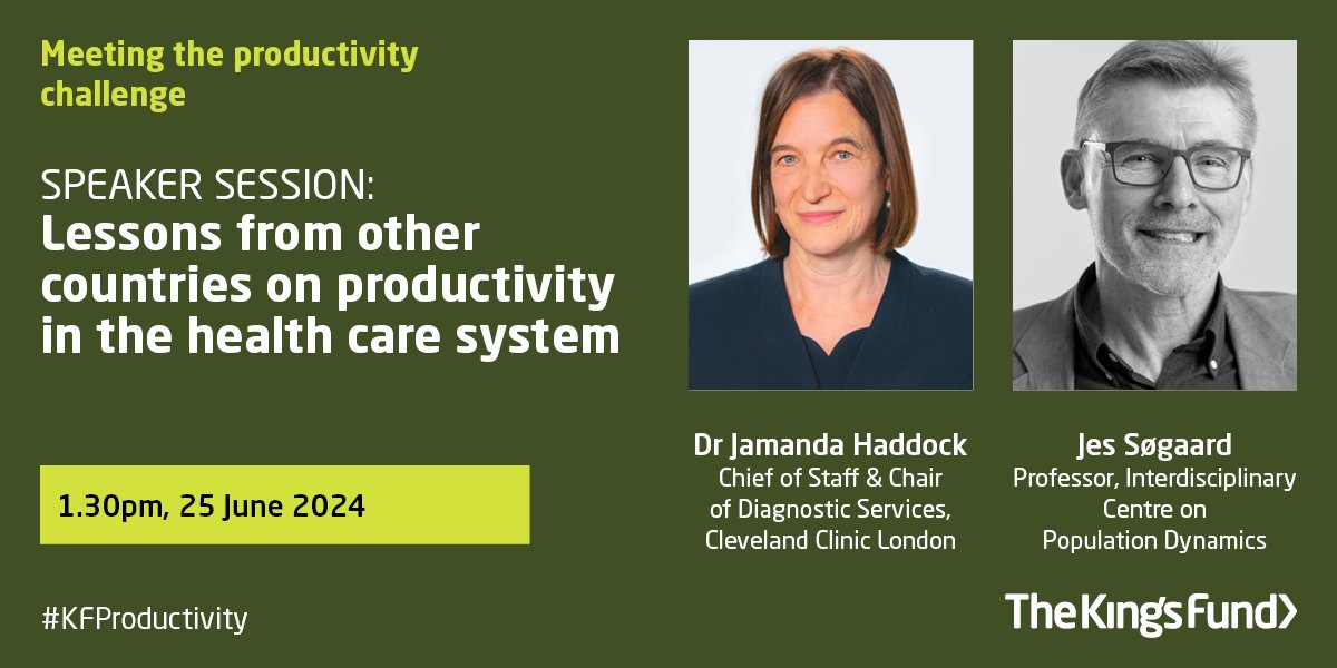What can we learn from other countries on productivity in health and care? Find out at our virtual conference in June, Meeting the productivity challenge, where we will be joined by Dr Jamanda Haddock and @SogaardJes. Book your ticket: kingsfund.org.uk/events/meeting… #KFProducitivity
