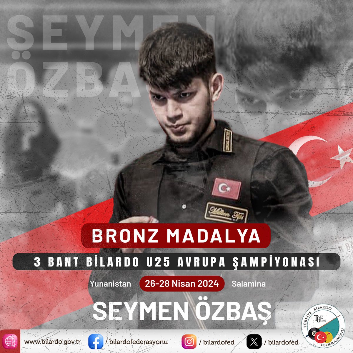 🇹🇷👏🏻🏆 U-25 GENÇLER AVRUPA ŞAMPİYONU BURAK HAŞHAŞ Yunanistan’da düzenlenen U25 3 Bant Bilardo Avrupa Şampiyonası’nda Burak HAŞHAŞ Avrupa Şampiyonu olurken Seymen ÖZBAŞ ise bronz madalyanın sahibi oldu. Türkiye Bilardo Federasyonu