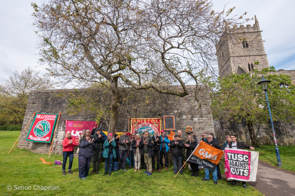NUJSouthWest's tweet photo. South West England NUJ proud to take part in Workers Memorial Day events in Bristol and Bridgwater where we spoke about the unprecedented 1-in-10 death toll of journalists in Gaza, and many other deaths and injuries by media workers globally @NUJofficial   https://t.co/1xo6hRJxts https://t.co/DHQdzh24fu