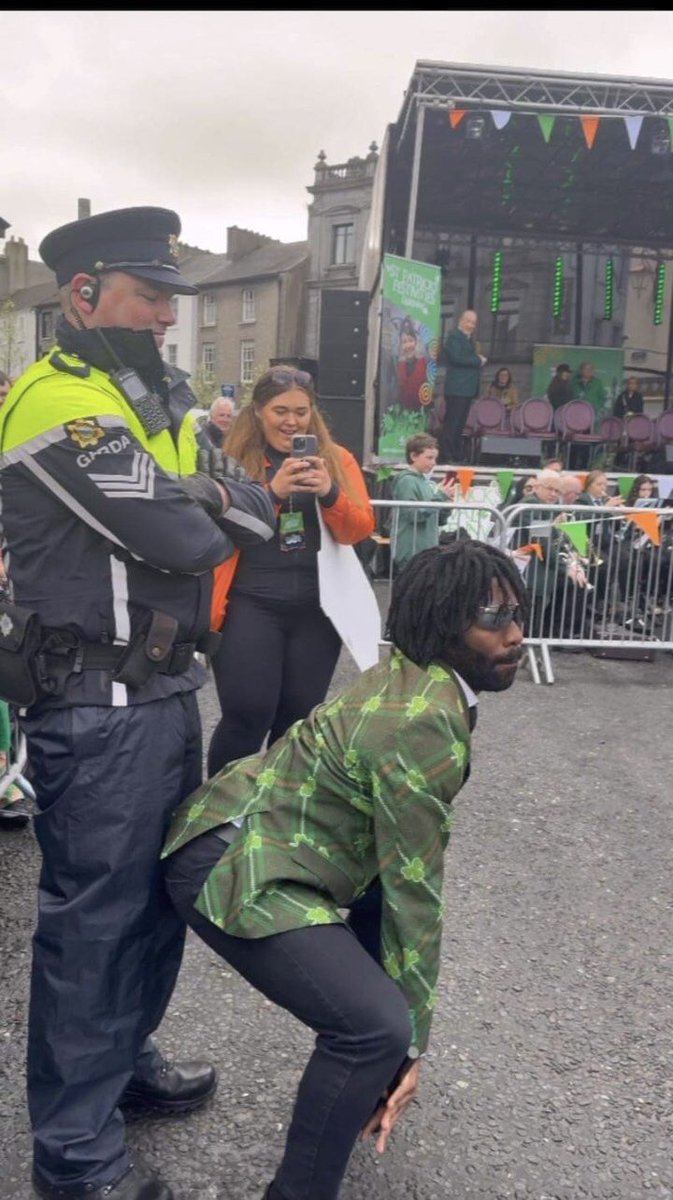 This fella calls himself Black Paddy. He spends his days mocking the Irish and apparently he can get away with making a mockery of a Gardai. I have two sons and if they did this they’d be charged with abusing the law as would any of our white Irish lads. Black privilege folks.