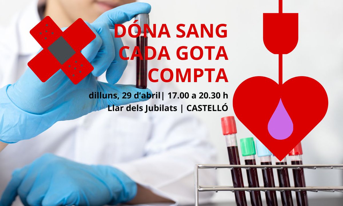 Hui dilluns - 🩸 La Llar dels Jubilats acollirà una nova jornada de donació de sang a Castelló. Ajudem a salvar vides donant sang.  #DonacióDeSang #Castelló #Solidaritat  castellonoticies.com/la-llar-dels-j…