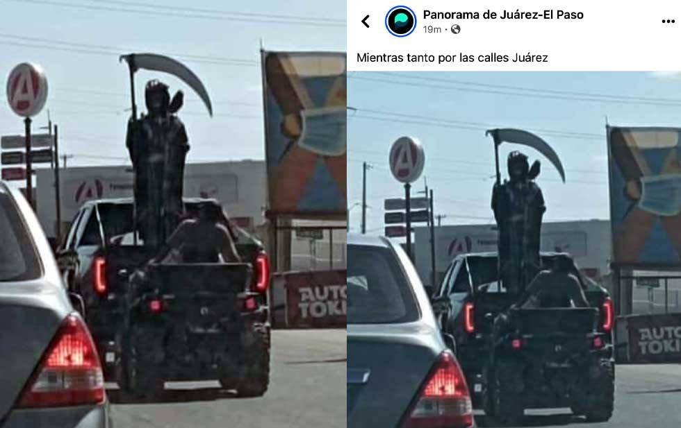 I have documented the popularity of Santa Muerte among Mexican law enforcement over the years but this is the fist time I see her statue riding in a police cruiser, as seen in Ciudad Juarez! #SantaMuerte