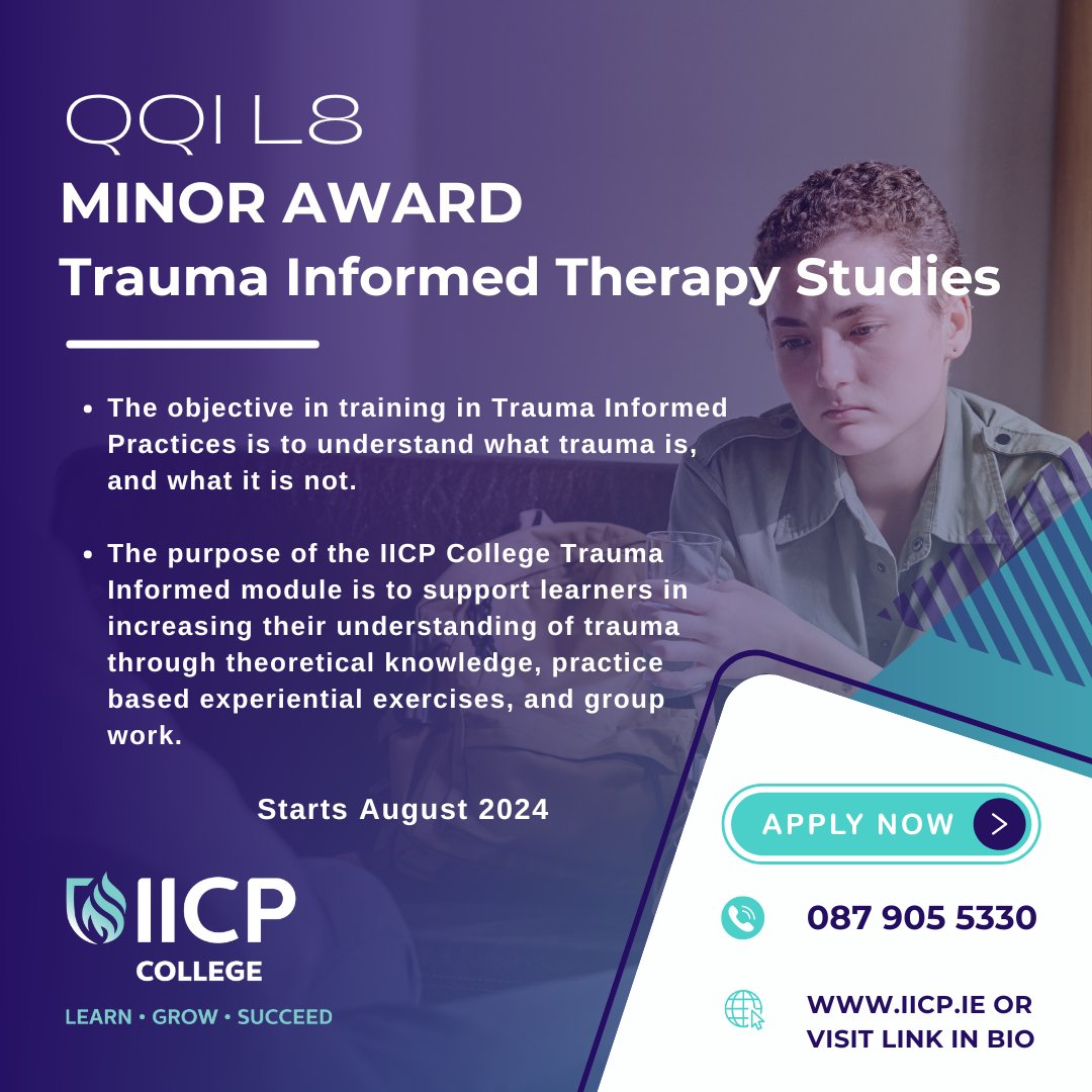 This L8 Minor Award in Trauma Informed studies is designed to support learners in increasing their understanding of trauma through theoretical knowledge, practice based experiential exercises, and group work. Starting August, 2024 Visit👉 link in bio/profile