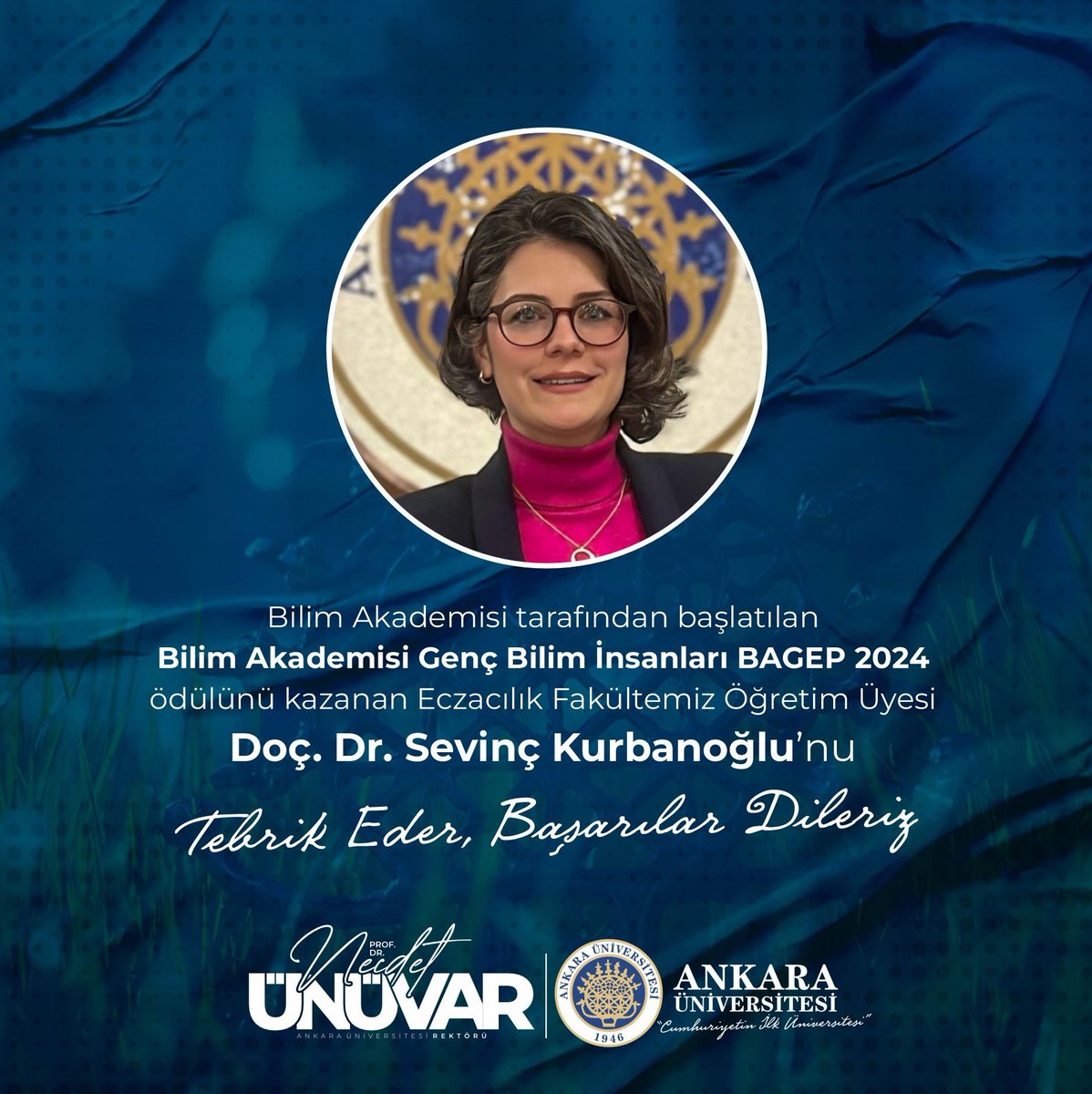 Bilim Akademisi tarafından başlatılan Bilim Akademisi Genç Bilim İnsanları BAGEP 2024 ödülünü kazanan Eczacılık Fakültemiz Öğretim Üyesi Doç. Dr. Sevinç Kurbanoğlu’nu tebrik ediyor, başarılarının devamını diliyoruz.