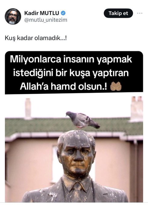 Ülkemizin kurucusu Mustafa Kemal Atatürk'e hakaret eden Kadir Mutlu tutuklansın diyenler lütfen RT @TC_icisleri @AliYerlikaya #KadirMutluTutuklansın