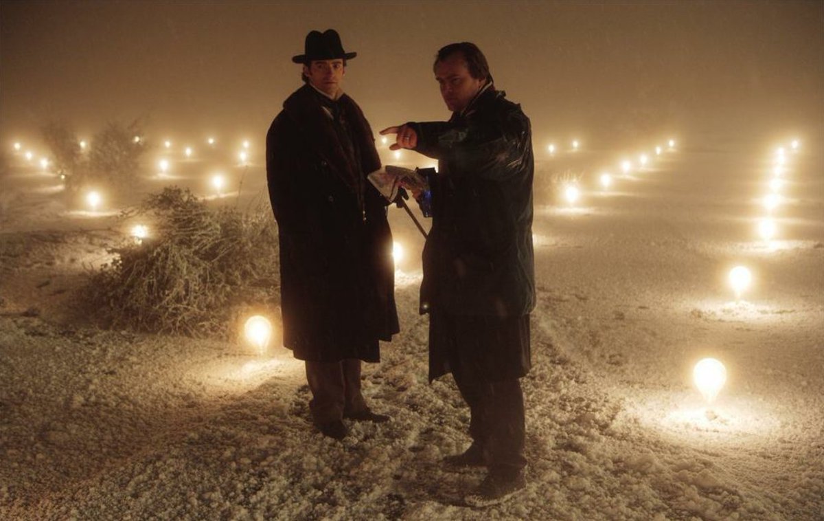 Christopher Nolan directing Hugh Jackman on the set of The Prestige.