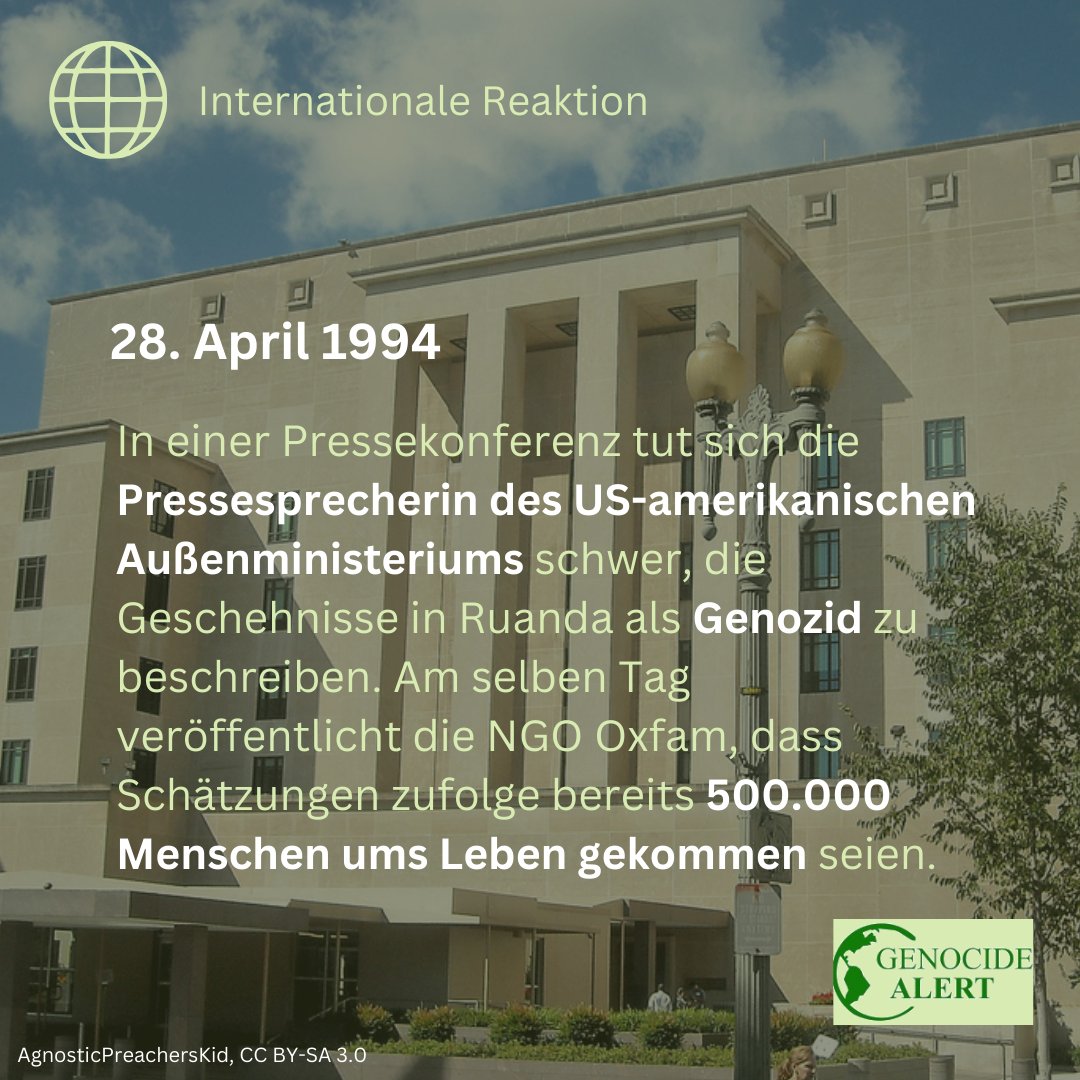 Tag 20 bis Tag 23/100
#100TageZusehen: Der Völkermord in #Ruanda 1994
#HeuteVor30Jahren
#OnThisDay #Kwibuka30 

Weitere Informationen: genocide-alert.de/projekte/100-t…

#VölkermordPrävention #KeinVergessen #genprev #Menschenrechte #NieWieder