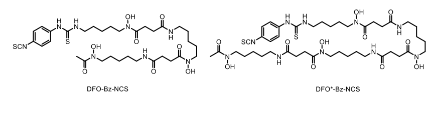 🚨#radiopharmaceuticals nerds🚨

New work trying to improve on the chelation of positron-emitting Zr-89 for antibody radioconjugation.

desferrioxamine (DFO) is the SOC.
DFO* was an improvement.
DOTA can also chelate Zr, but requires high temps (90C 🥵🌡️)

Why???

1/x