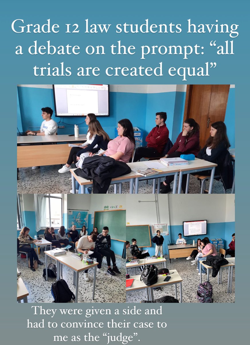 MrDolmaya's tweet photo. Grade 12 Law and Grade 12 English students debating two different topics. 
1. Are all trials created equal? Students had to answer both yes and no, and debate each other. 
2. Do Juliet and Lady Macbeth demonstrate positive representation of women? Students had to debate both. https://t.co/1P5El2ABrr