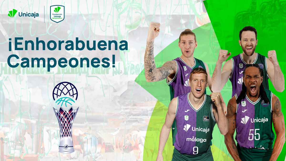 👏 𝐕𝐈𝐂𝐓𝐎𝐑𝐈𝐀 𝐞𝐧 𝐁𝐄𝐋𝐆𝐑𝐀𝐃𝐎 🏀 😍 ¡𝐅𝐞𝐥𝐢𝐜𝐢𝐝𝐚𝐝𝐞𝐬 @unicajacb! 💚💜 🏆 𝐂𝐚𝐦𝐩𝐞𝐨𝐧𝐞𝐬 𝐝𝐞 𝐥𝐚 @BasketballCL 🔝 #BasketballCL #BecomeLegendary 🔝 Unicaja, patrocinador principal