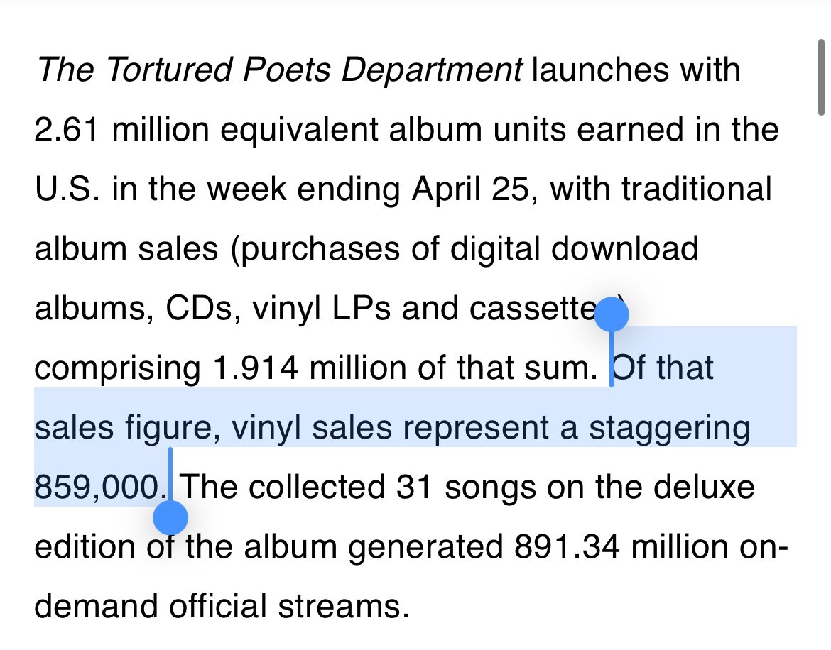 this is crazy. Taylor sold 859k TTPD *vinyls* in one week
