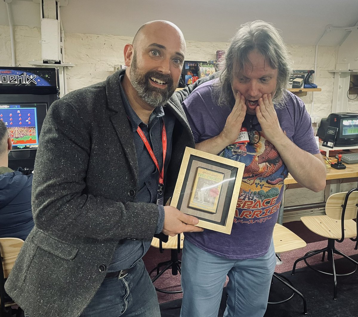 Congratulations to @mrCustardo on winning this round of the Golden Gooch award with his high score on Asteroids today. He is thrilled to be taking it home to Holland.