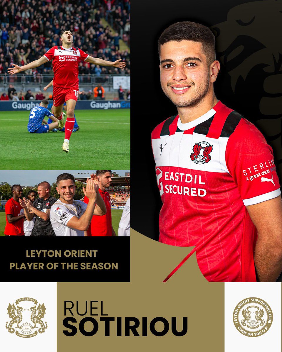 The final award from the club…

Leyton Orient’s Player of the Season is one of our own, Ruel Sotiriou!

#LOFC #OneOrient