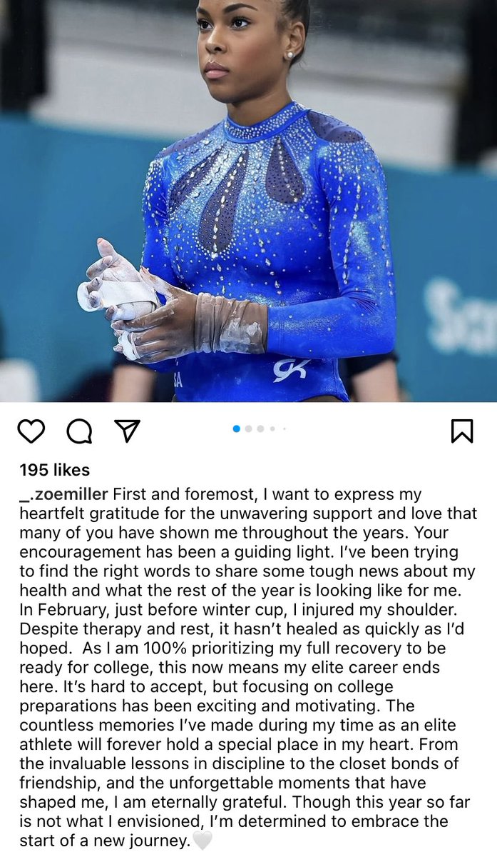 World Champions Centre gymnast and LSU commit Zoe Miller announces that her elite career is over due to a shoulder injury she suffered in February. Tough news after Miller won two Pan Am Games gold medals (team and UB) last year, but she has a college career to look forward to.