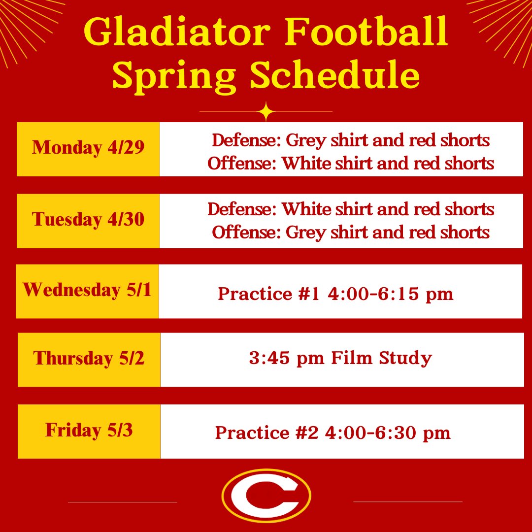 🔴🟡 Spring Football Schedule 🔴🟡