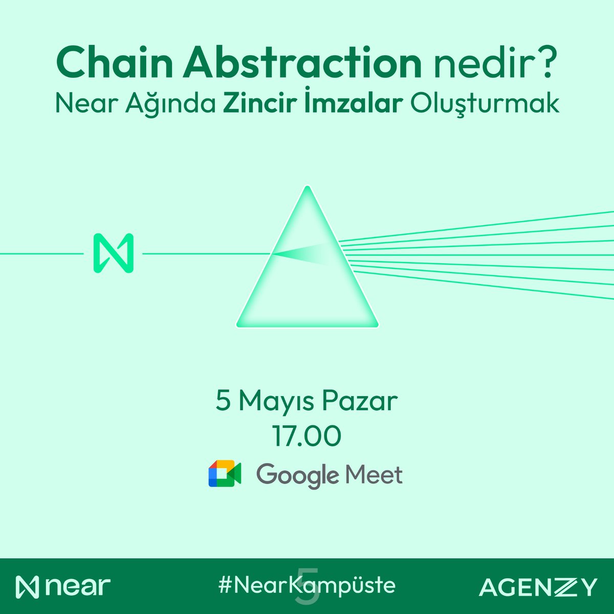 #NearKampüste 5. etkinliğimiz 'Chain Abstraction nedir ve Near ağı üzerinde imzalar nasıl oluşturulur?' 🌐

@near_turkey  ile #NearKampüste etiketiyle başlattığımız kampanyanın 5. etkinliğinde Chain Abstraction kavramını öğreneceğiz ve Near ağı üzerinde imzalar nasıl oluşturulur