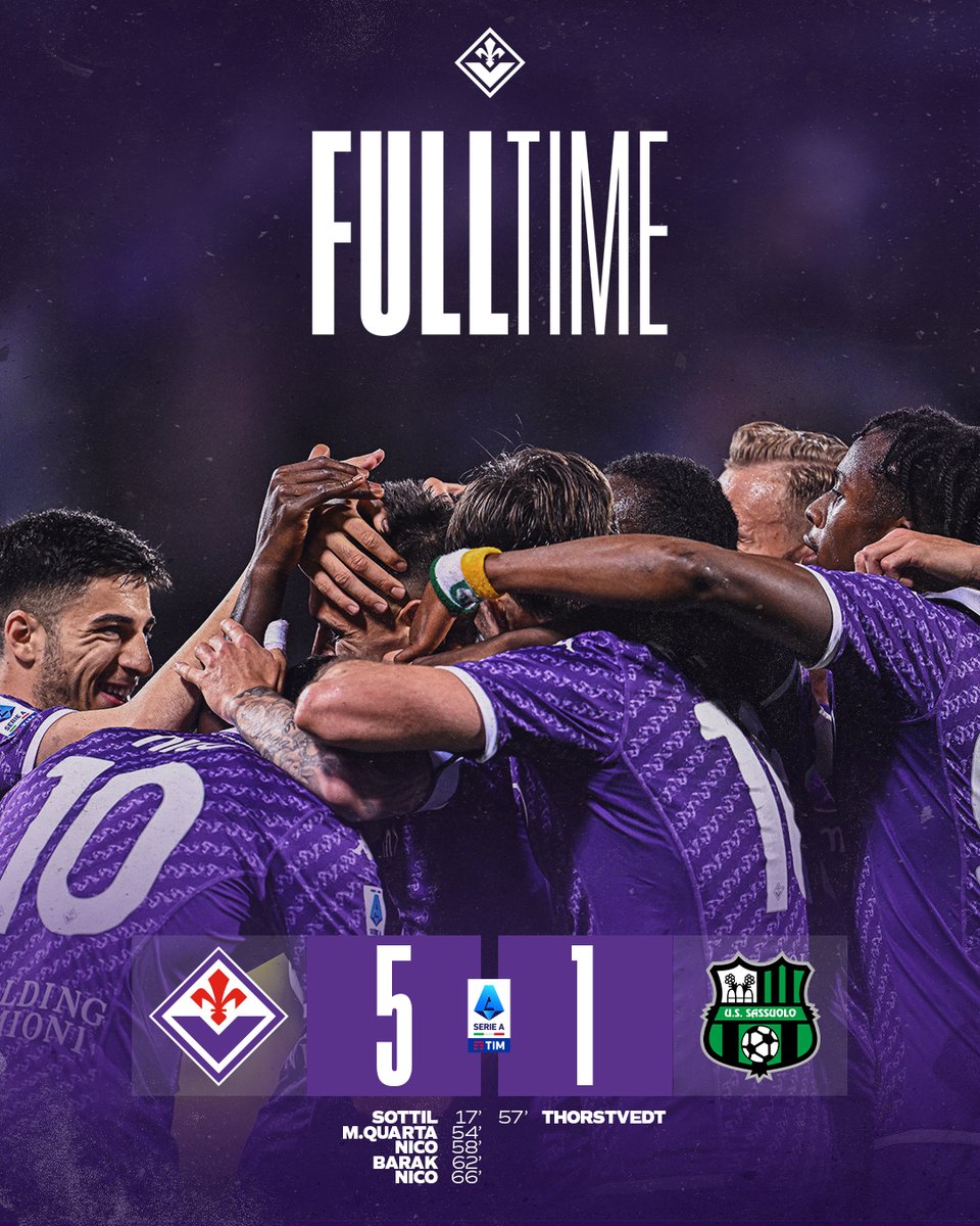 Five goals, three points! #FiorentinaSassuolo 5 - 1 | 90'