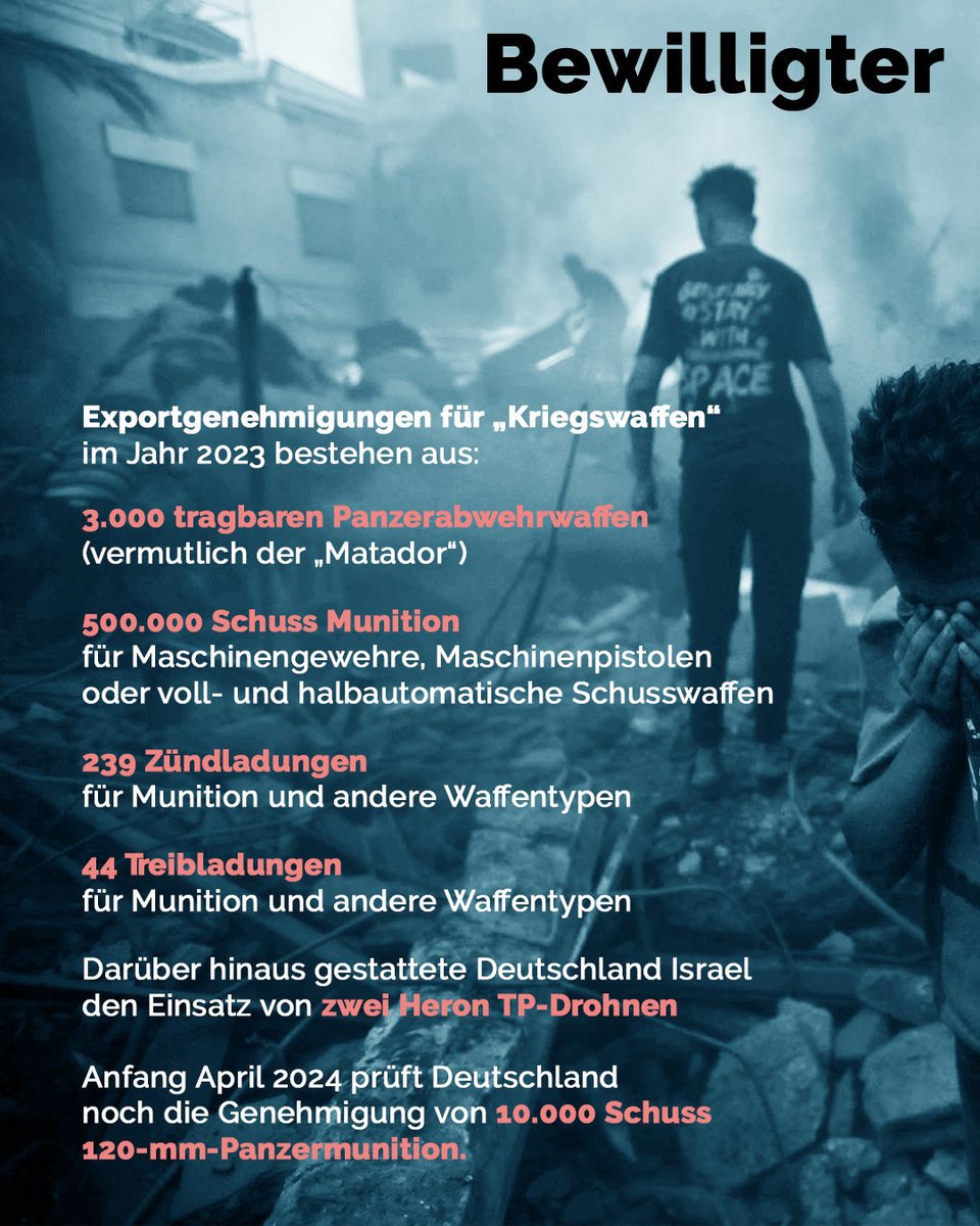 Laut @SIPRIorg war #Deutschland im Jahr 2023 der zweitgrößte Lieferant „schwerer konventioneller Waffen“ an die israelische Besatzung, verantwortlich für 47% der gesamten Importe der Besatzung, nach den #USA mit 53 %. In den letzten fünf Jahren, zwischen 2019 & 2023, lieferte 🇩🇪