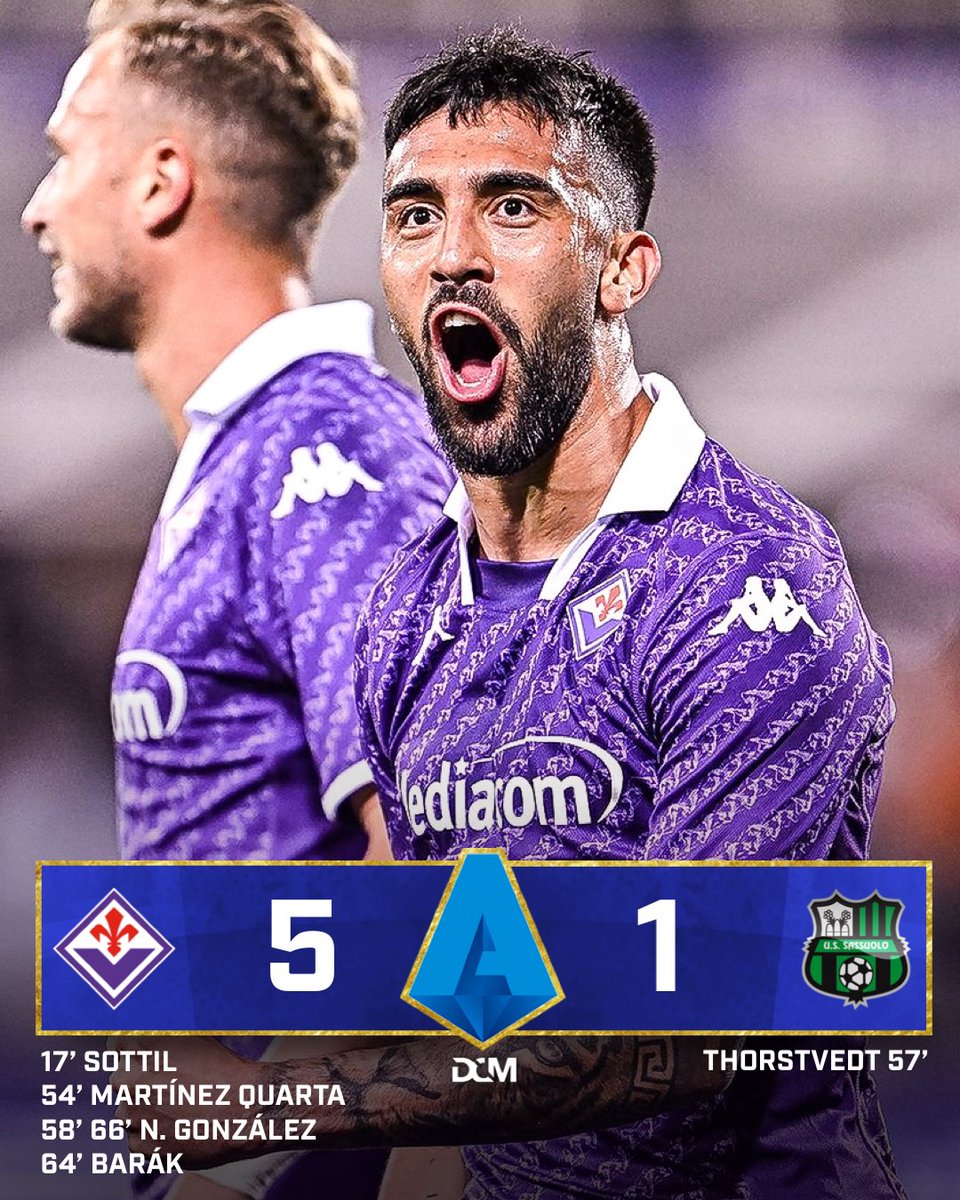 #Fiorentina annihilate #Sassuolo with #NicoGonzález's first double in #SerieA 🟣🤯

The neroverdi sink further and further down the table: salvation is now 5 points away 😬

#FiorentinaSassuolo