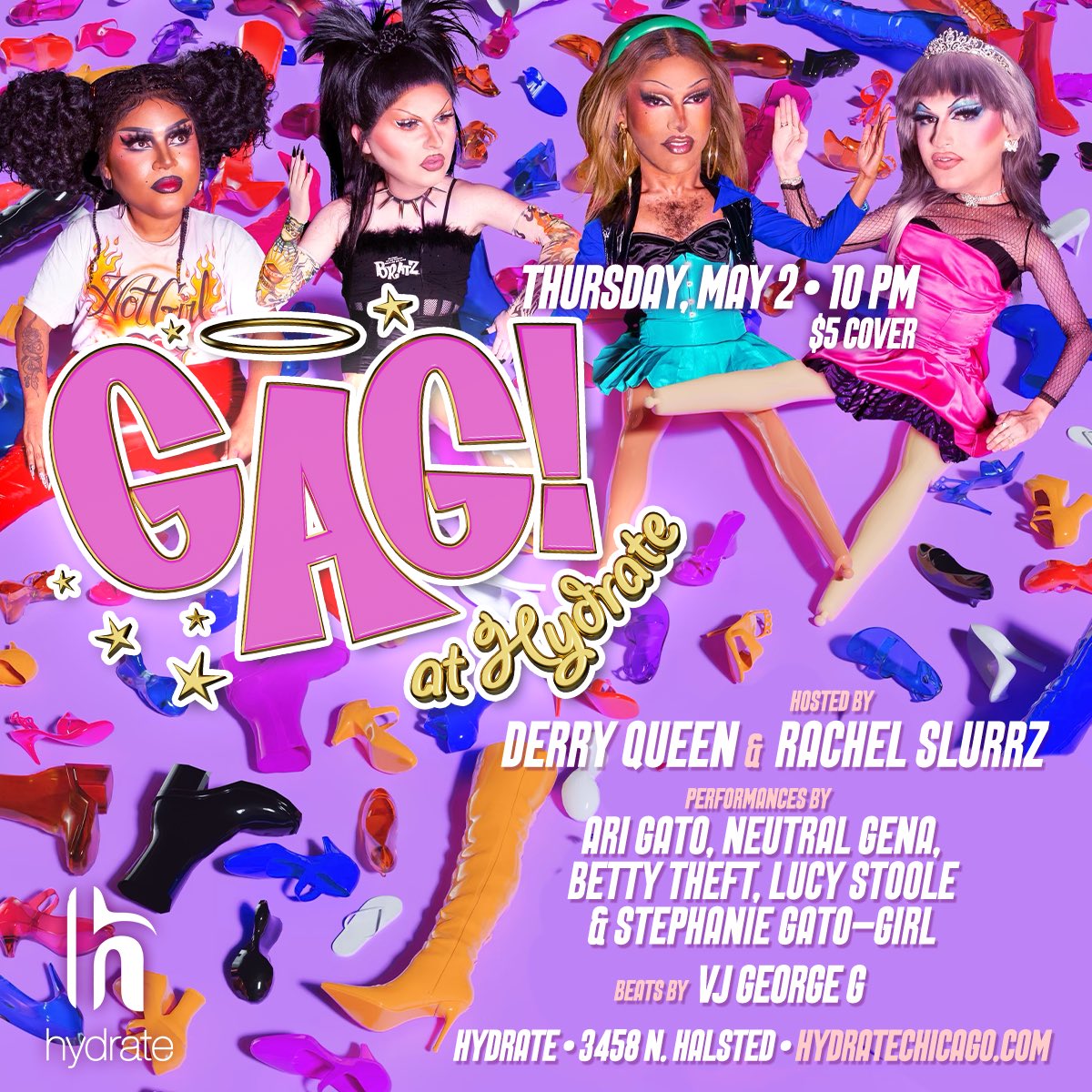 vibe check GAG! is this thursday at hydrate nightclub- the ONLY drag show in chicago where everyone looks bad💖 ((just kidding! there’s lots of those))