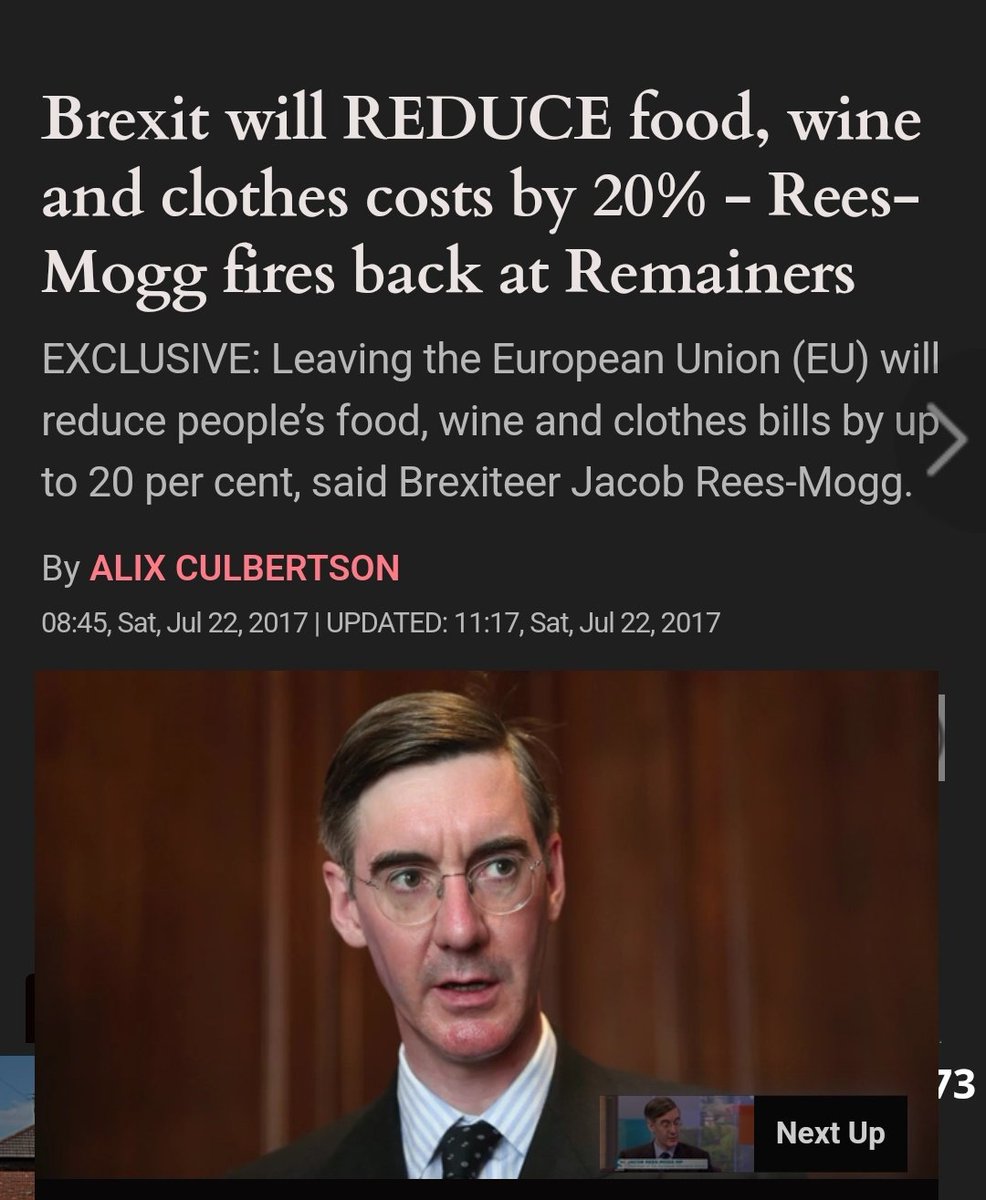 @TedUrchin Shopping that cost £100 in 2017 now costs £130. A reminder for Brexitards who sill believe Leave  lies that +£30 on a £100 shop does NOT = cheaper as Jacob promised when he said Leaving the EU WILL cut food, wine & clothes costs by 20%.