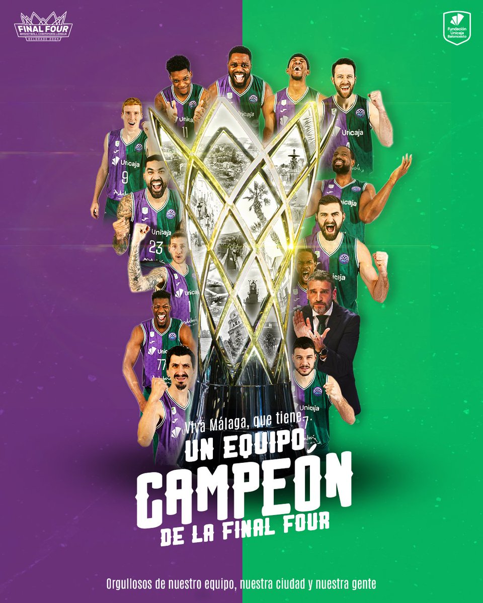 Muy orgulloso de este triunfo de @unicajaCB en la Final Four de Belgrado de la @BasketballCL. Después de la Copa del Rey del año pasado llega ahora el tercer título europeo de la historia del club. Bravo, campeones.