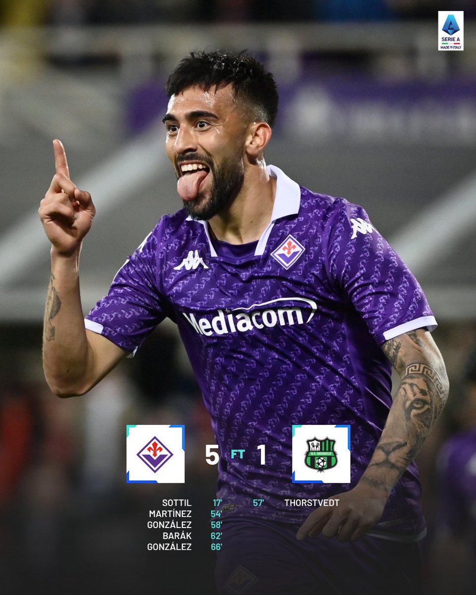 GOLEADA! Que vitória, @acffiorentina 🔥 #FiorentinaSassuolo 5️⃣-1️⃣