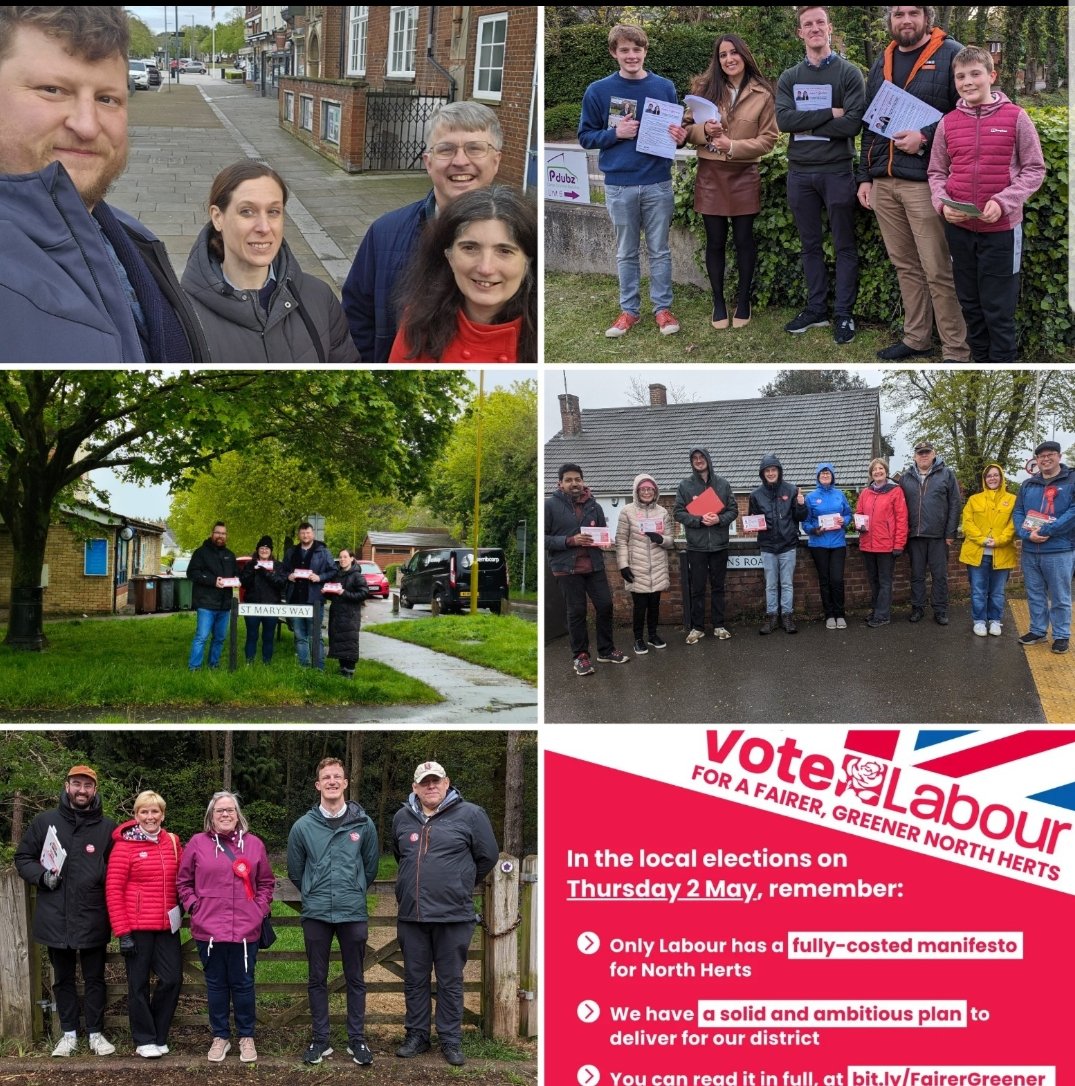 4 days to polling day! Its been a busy final weekend. Your Labour candidates have been been out on #LabourDoorstep all across North Herts come rain or shine! Make sure you have your say for a fairer, greener North Herts. Please use all your votes for #Labour on Thursday, 2nd May