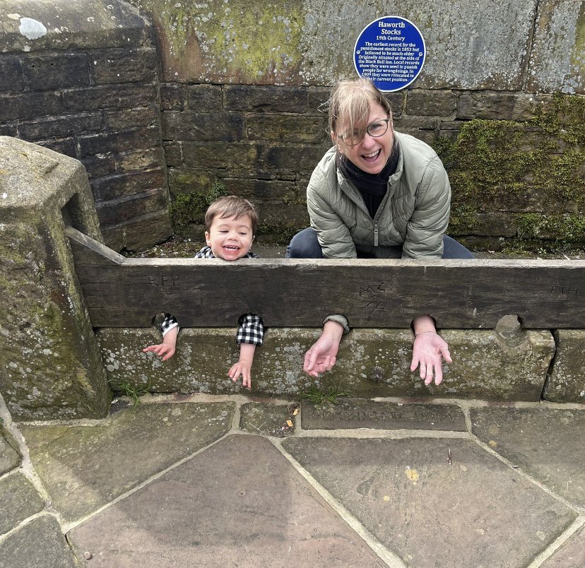 Jude and me in the stocks at Haworth yesterday!