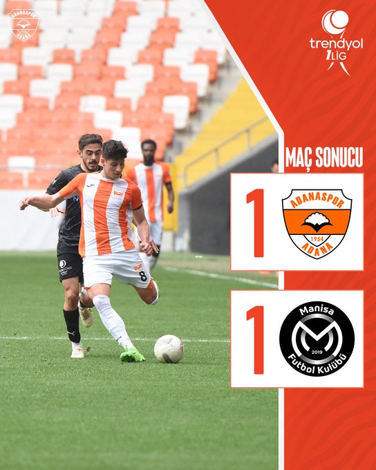 Trendyol 1. Lig’in 32. haftasında Adanaspor, evinde karşılaştığı Manisa Futbol Kulübü ile 1-1 berabere kaldı.

Goller: Oğuz Gürbulak (dk. 6) (Manisa Futbol Kulübü), Fernandes (dk. 27) (Adanaspor)