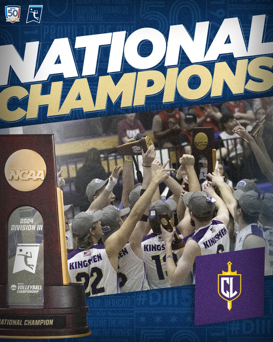 NCAADIII's tweet photo. 🏆 NATIONAL CHAMPIONS 🏆

The @CLUSports Kingsmen are your 2023 NCAA DIII Men's Volleyball National Champions!

#D3vb | #WhyD3 https://t.co/kHjzK8BAQY