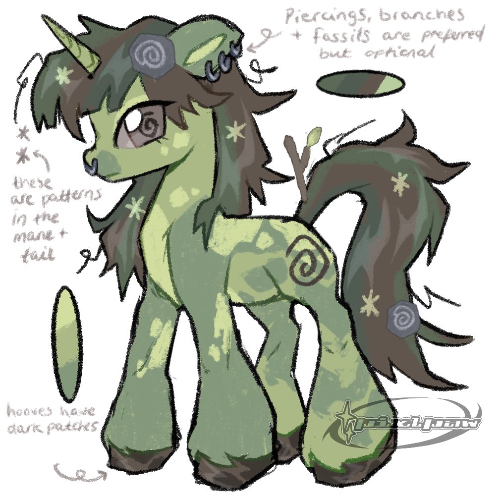 Pony sona thingy! I’m rlly happy with them :) 🪵🌲🪨
Original design by pilesofmiles , few tweaks by me! 
#mlpfanart #mlpoc #mlpart