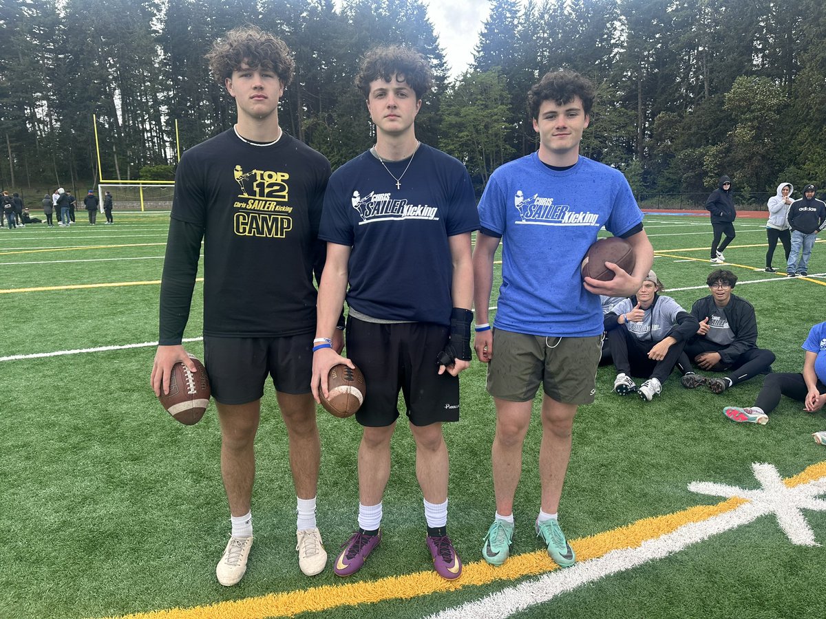 Congratulations to the 2024 WA Spring Camp Competition Champions… FG: Hunter McKee, K0: Austin Ferencz and Punt: Owen Livingston. Amazing job today. See you all in Vegas next weekend. #TeamSailer