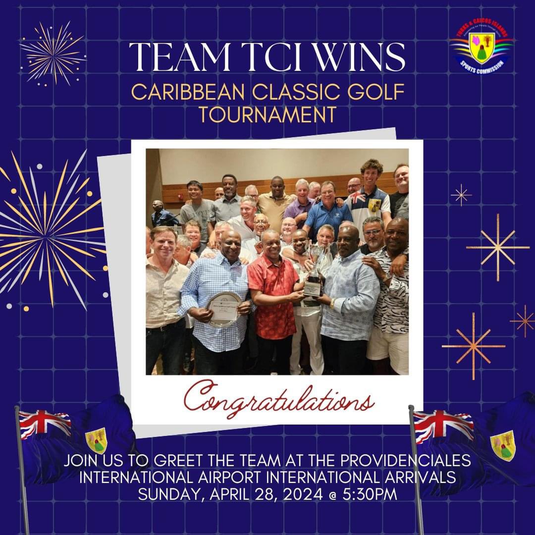 Team TCI wins the Caribbean Classic Golf Tournament two times in a row!! 🏆

Join us to greet the team at the Providenciales International Airport International Arrivals today Sunday, April 28, at 5:30pm! Come out in your Blue and Yellow in support of Team TCI 💙💛.