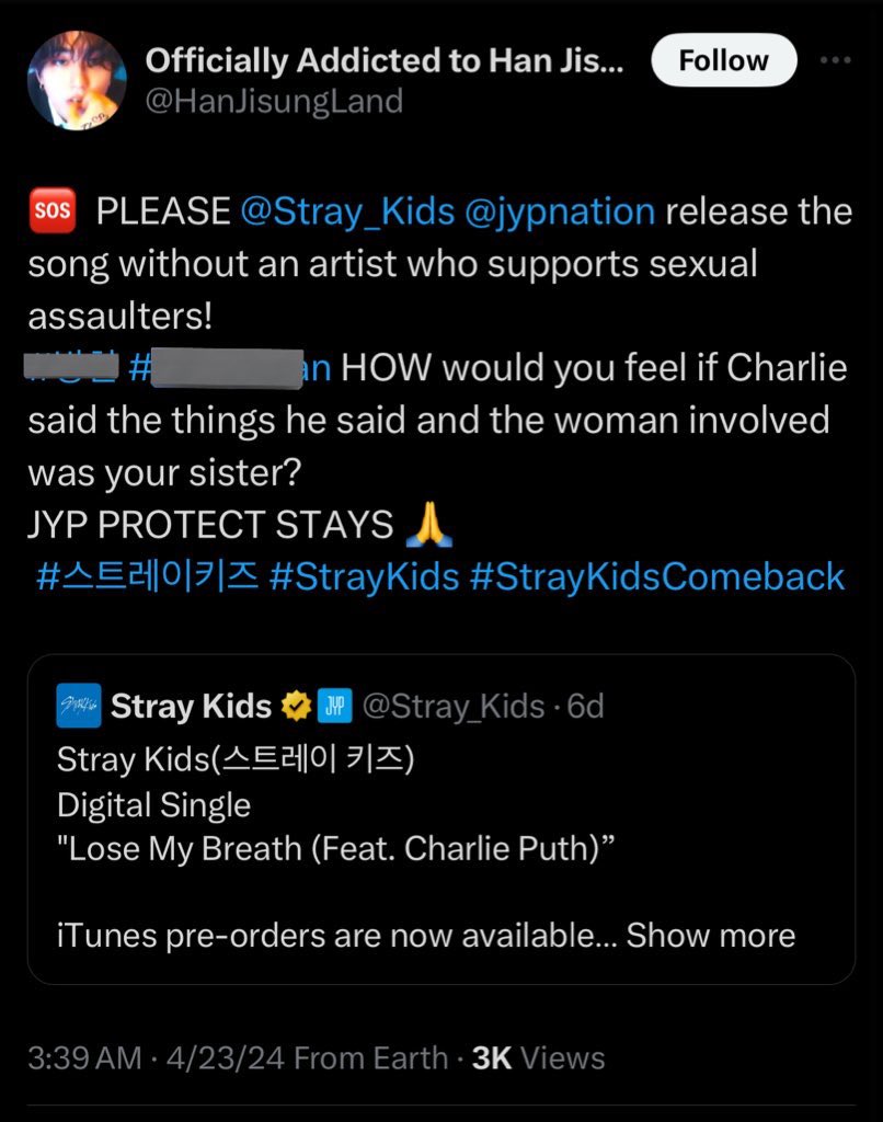 STAY !! Please block and report @/hanjisungland ❌❌ DO NOT ENGAGE 🔗: twitter.com/hanjisungland (Regardless of opinion on this single, please do not involve 🐺 family, hashtag official names, etc. 🐺 is not responsible for the decisions of JYPE, he is an employee)