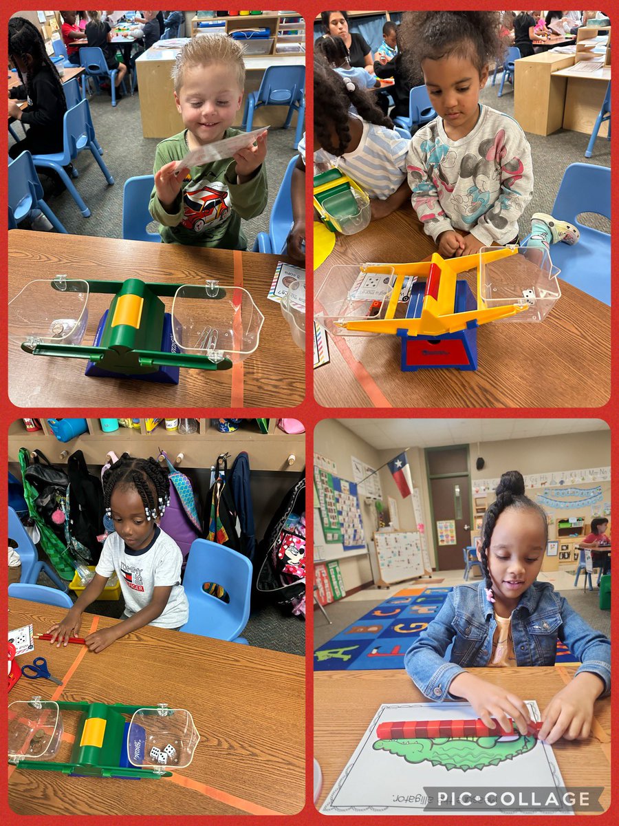 This past week during math centers we used the balance scale to discover which items were heavy. The children also used cubes and inch worms to find out how tall different items were. @HumbleISD_PREK @HumbleISD_ESE #eseSOAR #play4prek #prekexplorers