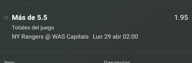 Pronóstico 154 temporada / 311 total

Washington Capitals - New York Rangers 

👉  Over 5.5 goles

@ 1.95 / Stake 1

𝑱𝒖𝒆𝒈𝒂 𝒄𝒐𝒏 𝒎𝒐𝒅𝒆𝒓𝒂𝒄𝒊𝒐𝒏 𝒆𝒔 𝒕𝒖 𝒓𝒆𝒔𝒑𝒐𝒏𝒔𝒂𝒃𝒊𝒍𝒊𝒅𝒂𝒅.