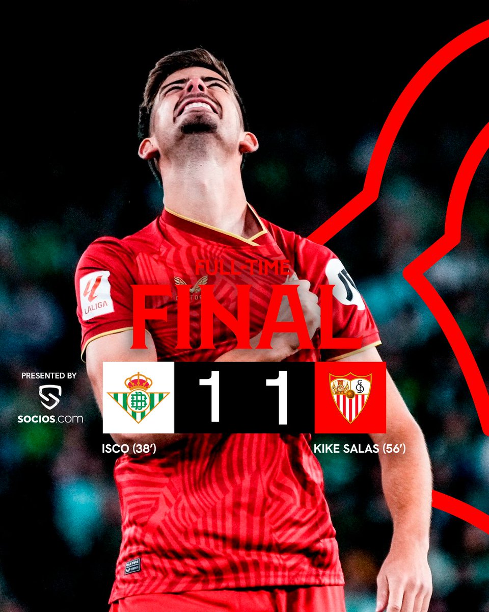 🚨 Final en el Benito Villamarín. ⏹️

Orgullosos de los nuestros. 👏🏻

¡Vamos, mi Sevilla! ⚪️🔴

#ElGranDerbi #WeareSevilla #NuncaTeRindas