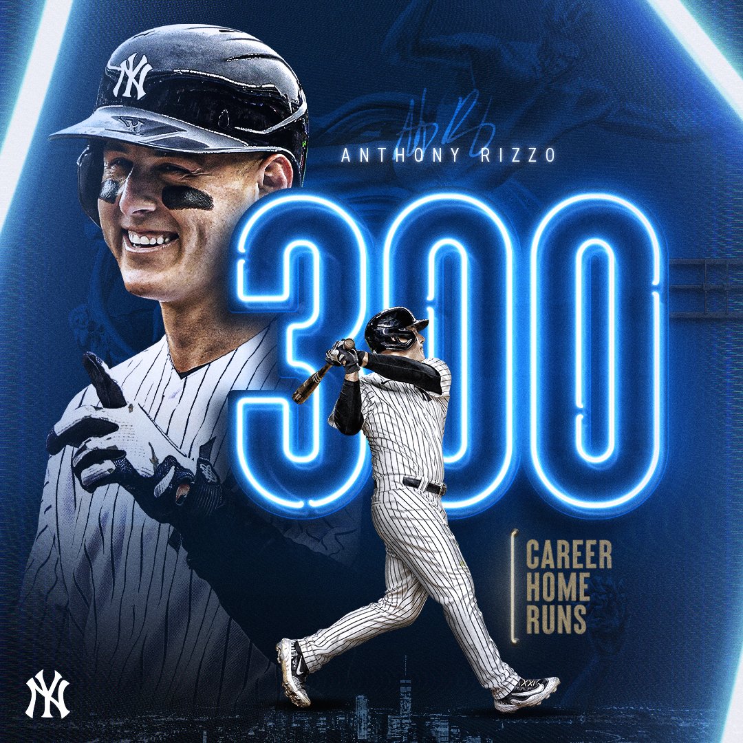 Yankees's tweet photo. There it Rizz. 

Congratulations on 300 Career Home Runs, @ARizzo44 👏 https://t.co/HZy6st7IrZ