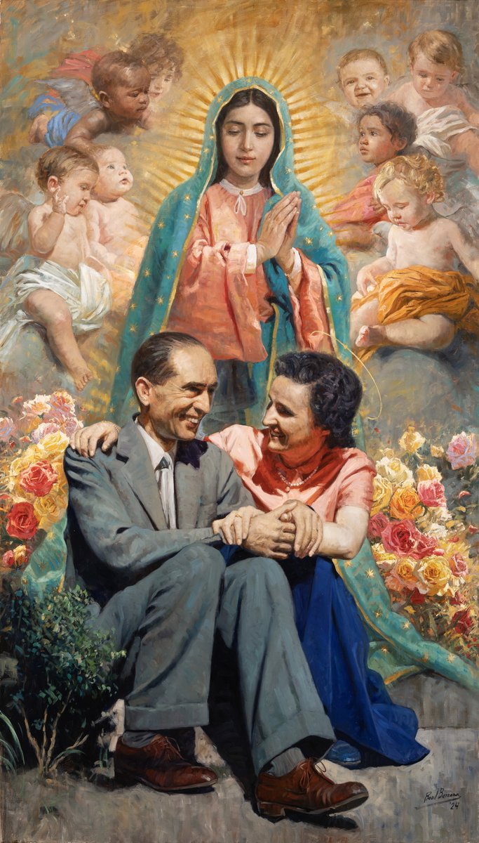 Nueva obra: 'Santa Gianna Beretta y Pietro Molla'. Óleo sobre lienzo, 107 x 188 cm. Obra realizada para la Saint Gianna and Pietro Molla Maternity Home en Warsaw (Dakota del Norte, EEUU). En la obra se representa al matrimonio Molla Beretta.