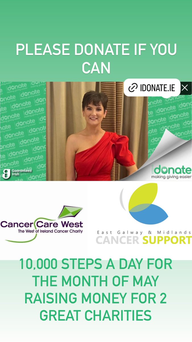 Long story short doing 10,000 steps a day for month of May hoping to raise money for @cancercarewest & East Galway& Midlands Cancer Support. All donations greatly appreciated. As are shares of the idonate. Also looking for people to walk with me and have the chats. Thanks