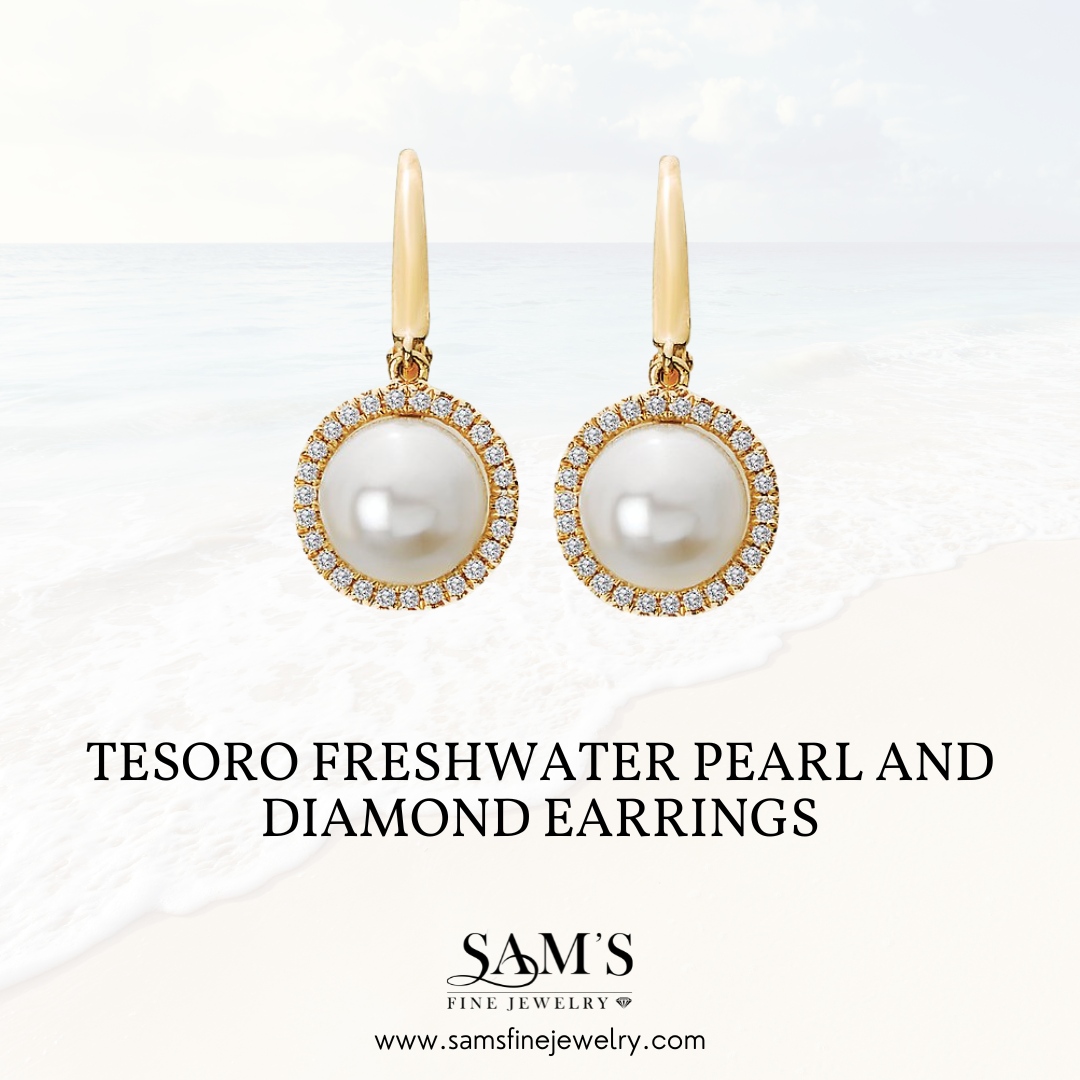 Light up any room with the elegance and brilliance of Tesoro's Freshwater Pearl and Diamond Earrings. Crafted to captivate, they're the perfect complement to your radiant presence. 

#samsfinejewelry #bridaljewelry #diamonds #jewelry #bands